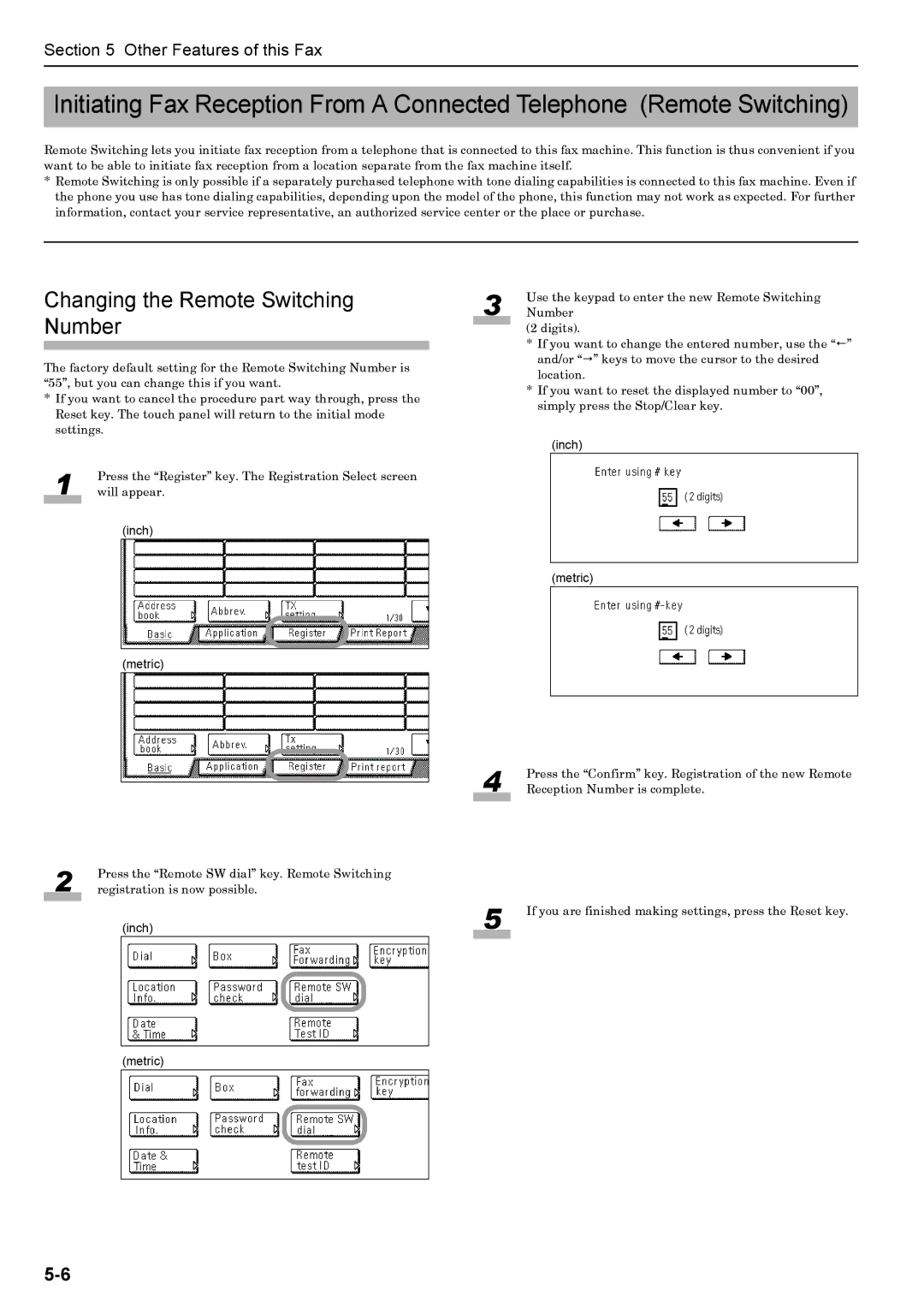 Xerox FAX System (J) manual Changing the Remote Switching Number 