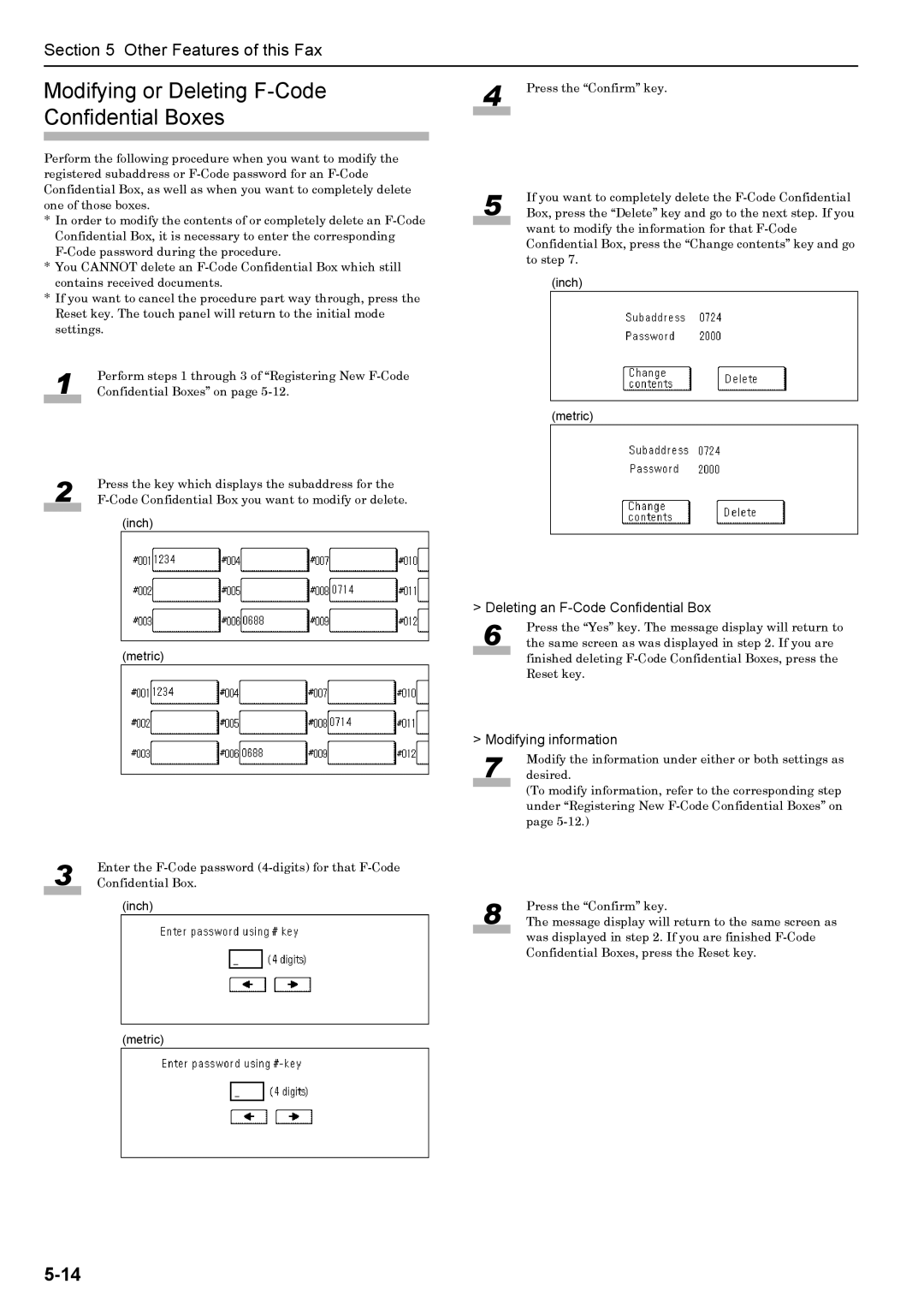 Xerox FAX System (J) manual Modifying or Deleting F-Code Confidential Boxes, Deleting an F-Code Confidential Box 