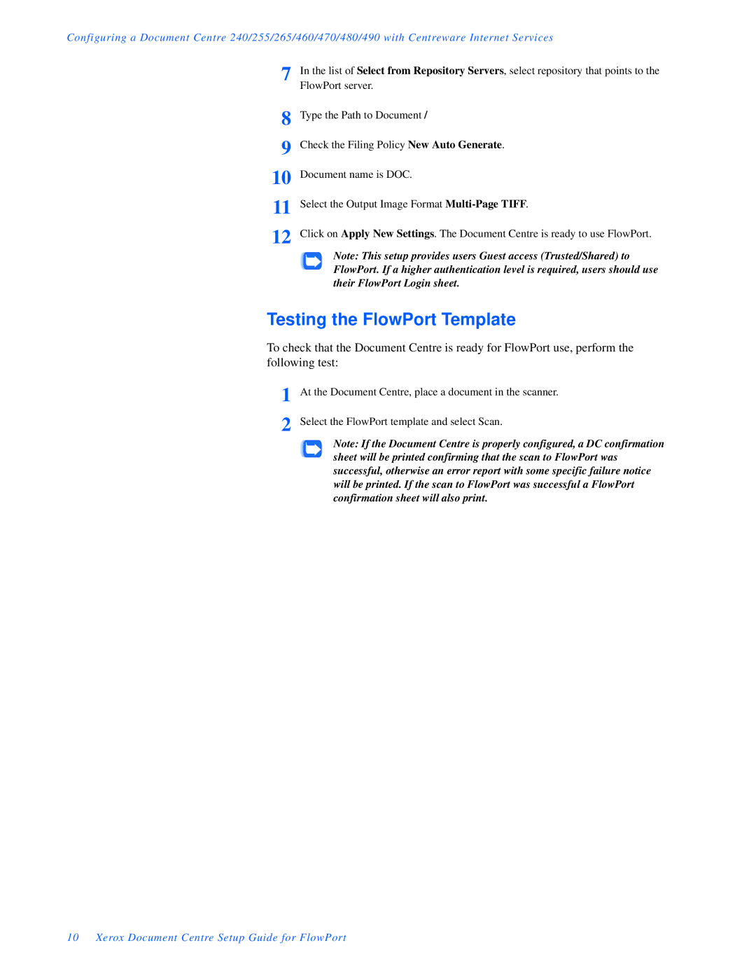 Xerox setup guide Testing the FlowPort Template 