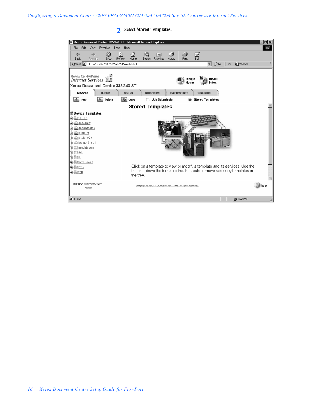 Xerox FlowPort setup guide Select Stored Templates 