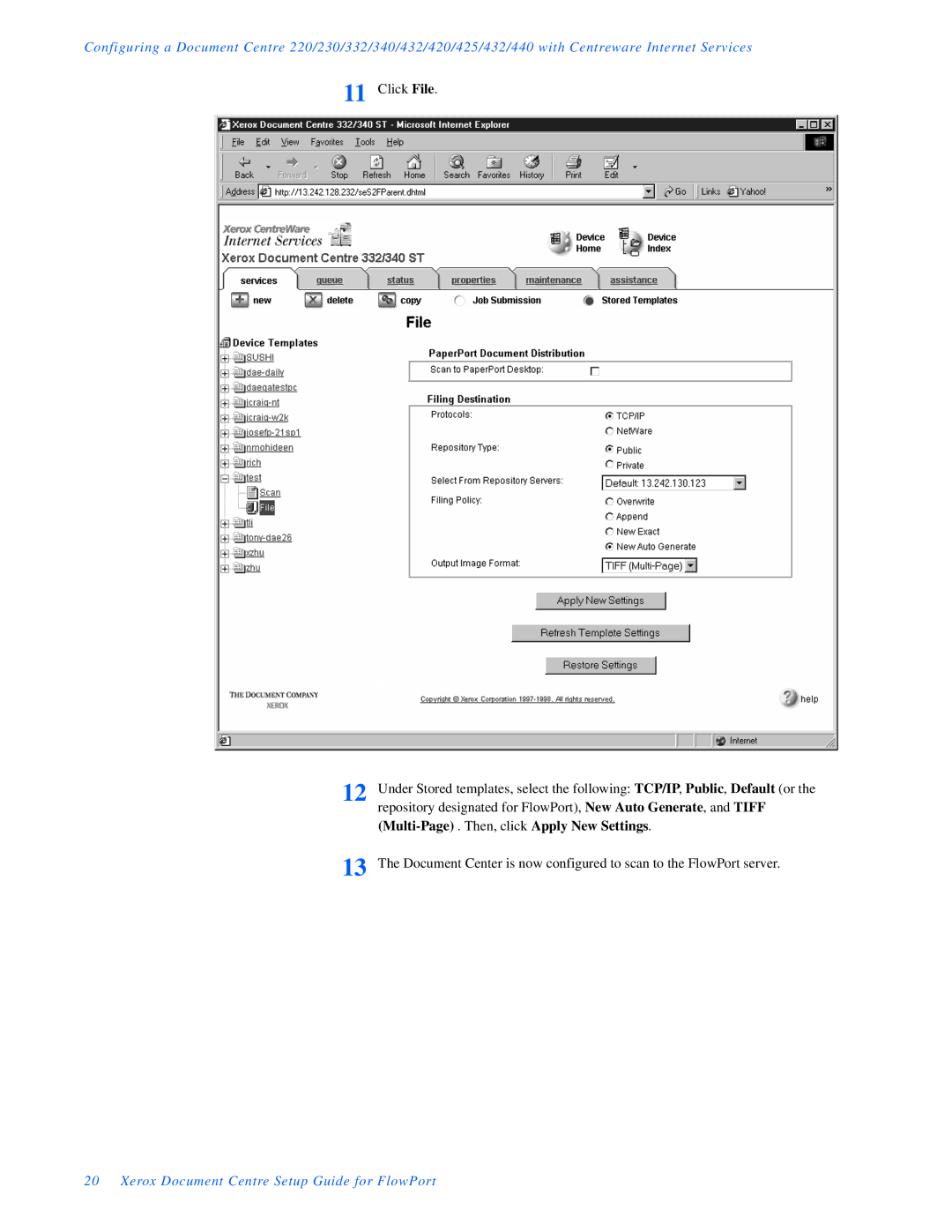 Xerox FlowPort setup guide Multi-Page . Then, click Apply New Settings 