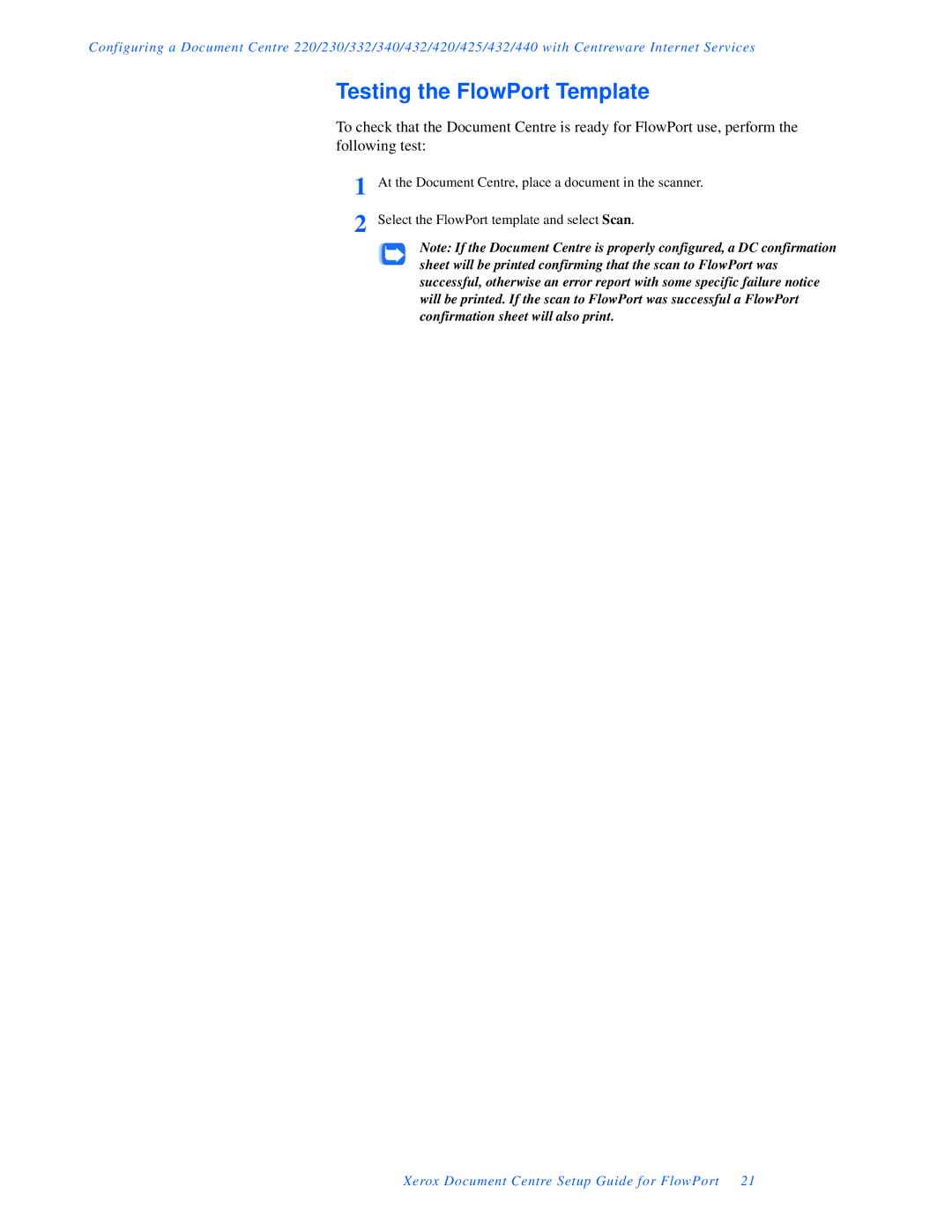 Xerox setup guide Testing the FlowPort Template 