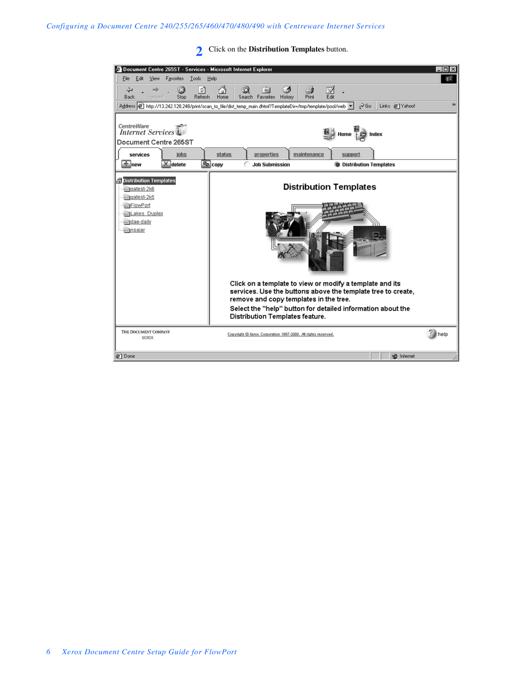 Xerox FlowPort setup guide Click on the Distribution Templates button 