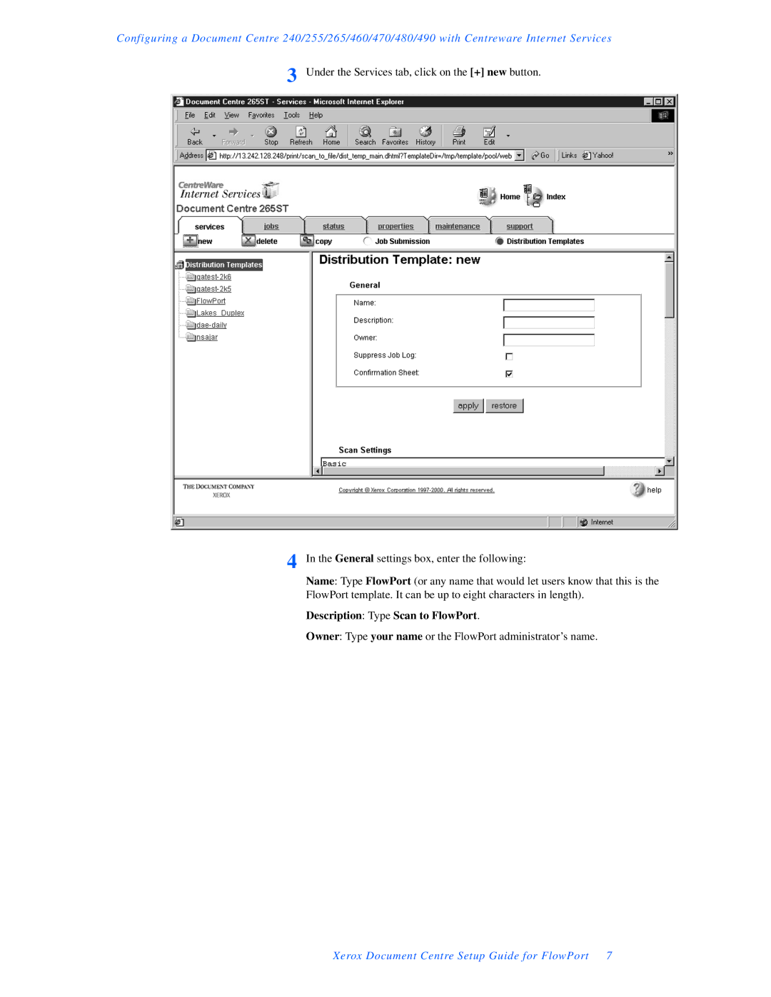 Xerox setup guide Description Type Scan to FlowPort 