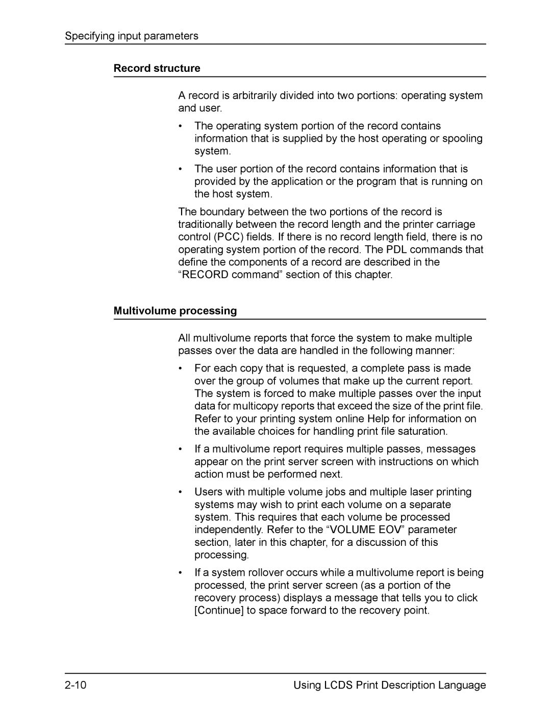 Xerox FreeFlow manual Record structure, Multivolume processing 