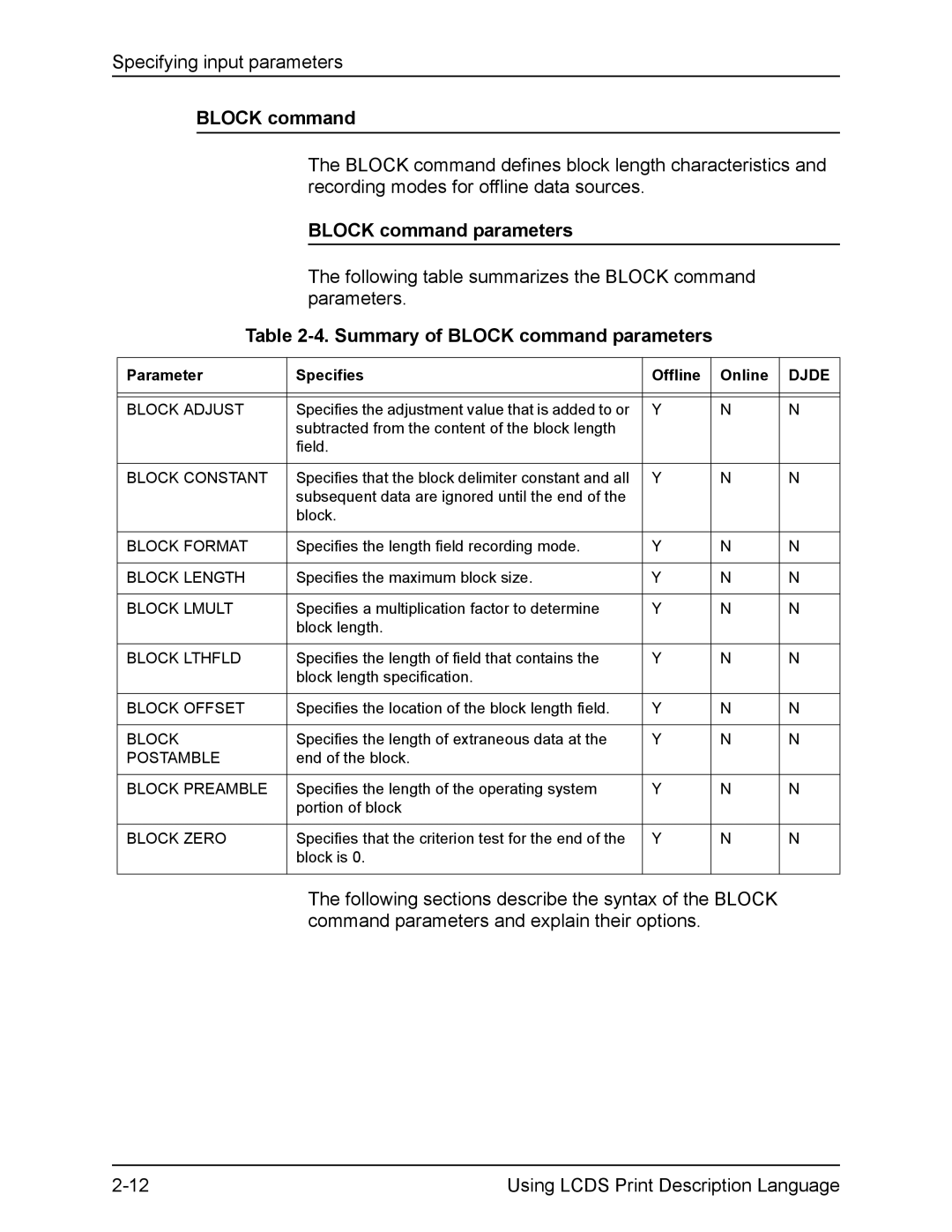 Xerox FreeFlow manual Summary of Block command parameters 