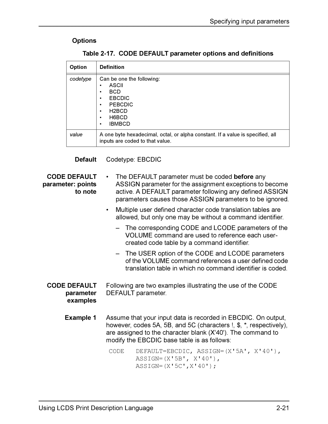 Xerox FreeFlow manual Options 17. Code Default parameter options and definitions, To note, Parameter, Examples 