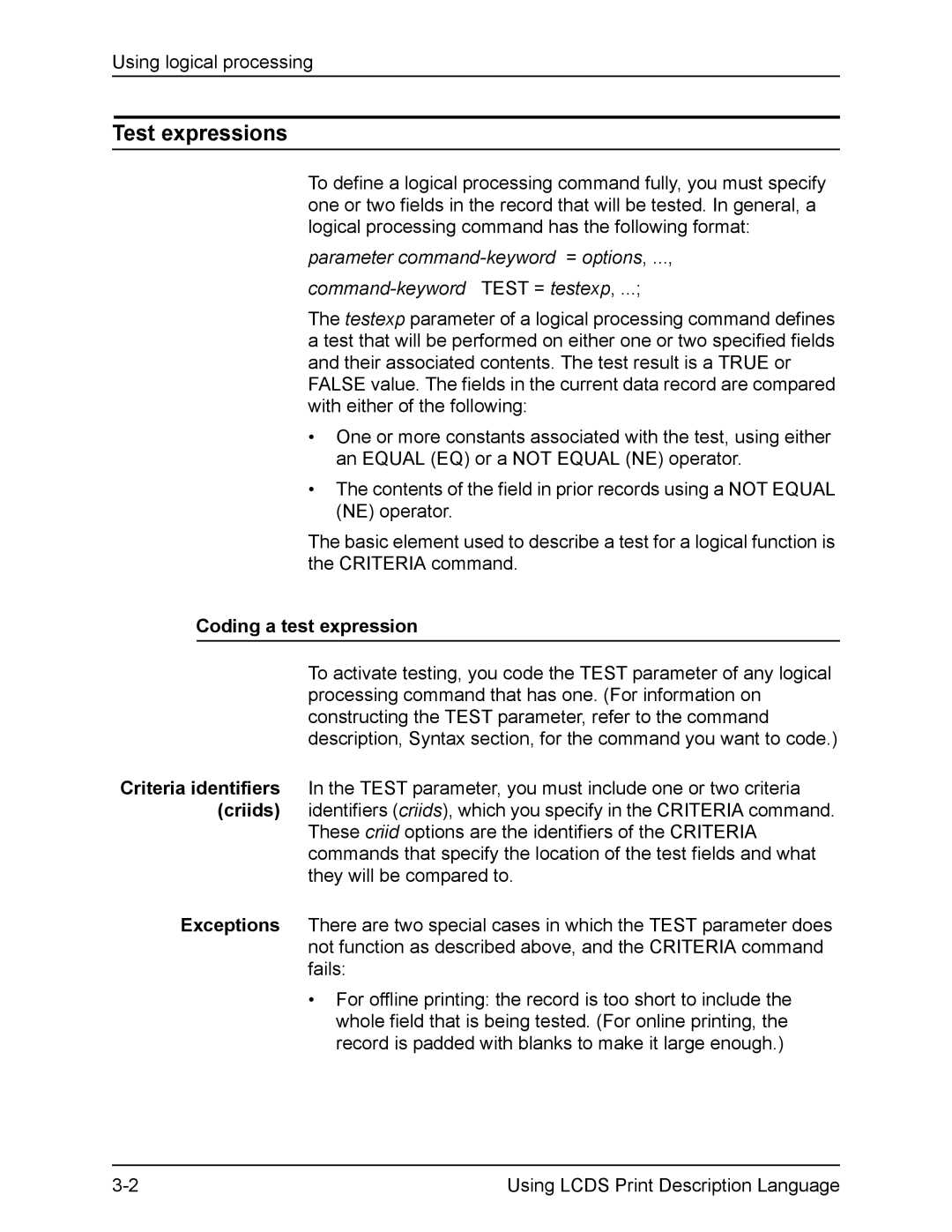 Xerox FreeFlow manual Test expressions, Coding a test expression 