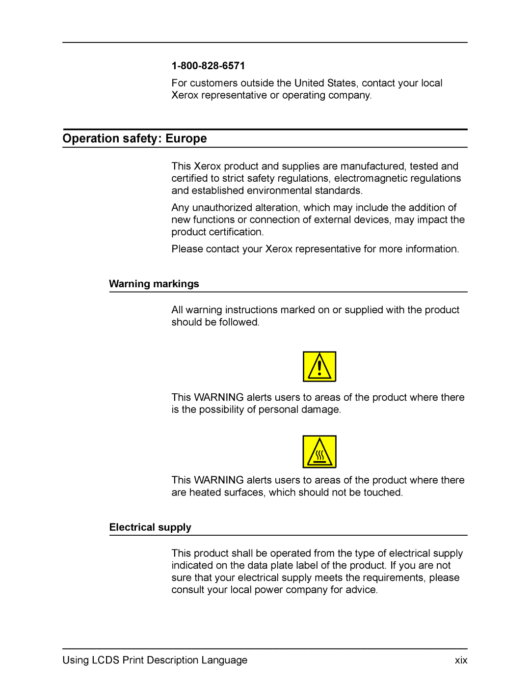 Xerox FreeFlow manual Operation safety Europe, Electrical supply 