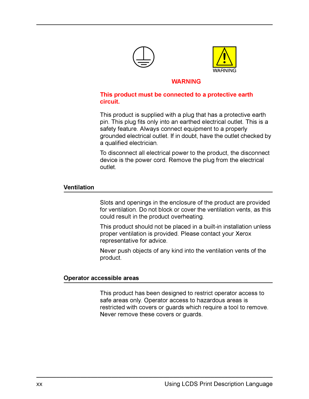 Xerox FreeFlow manual Ventilation, Operator accessible areas 