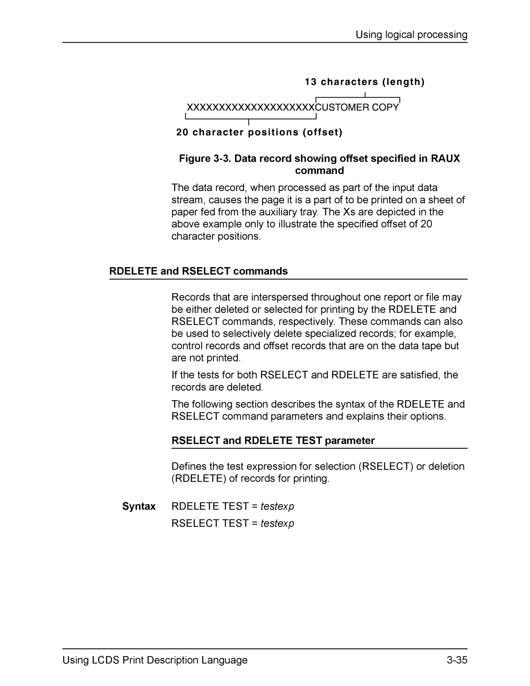 Xerox FreeFlow manual Rdelete and Rselect commands, Rselect and Rdelete Test parameter 