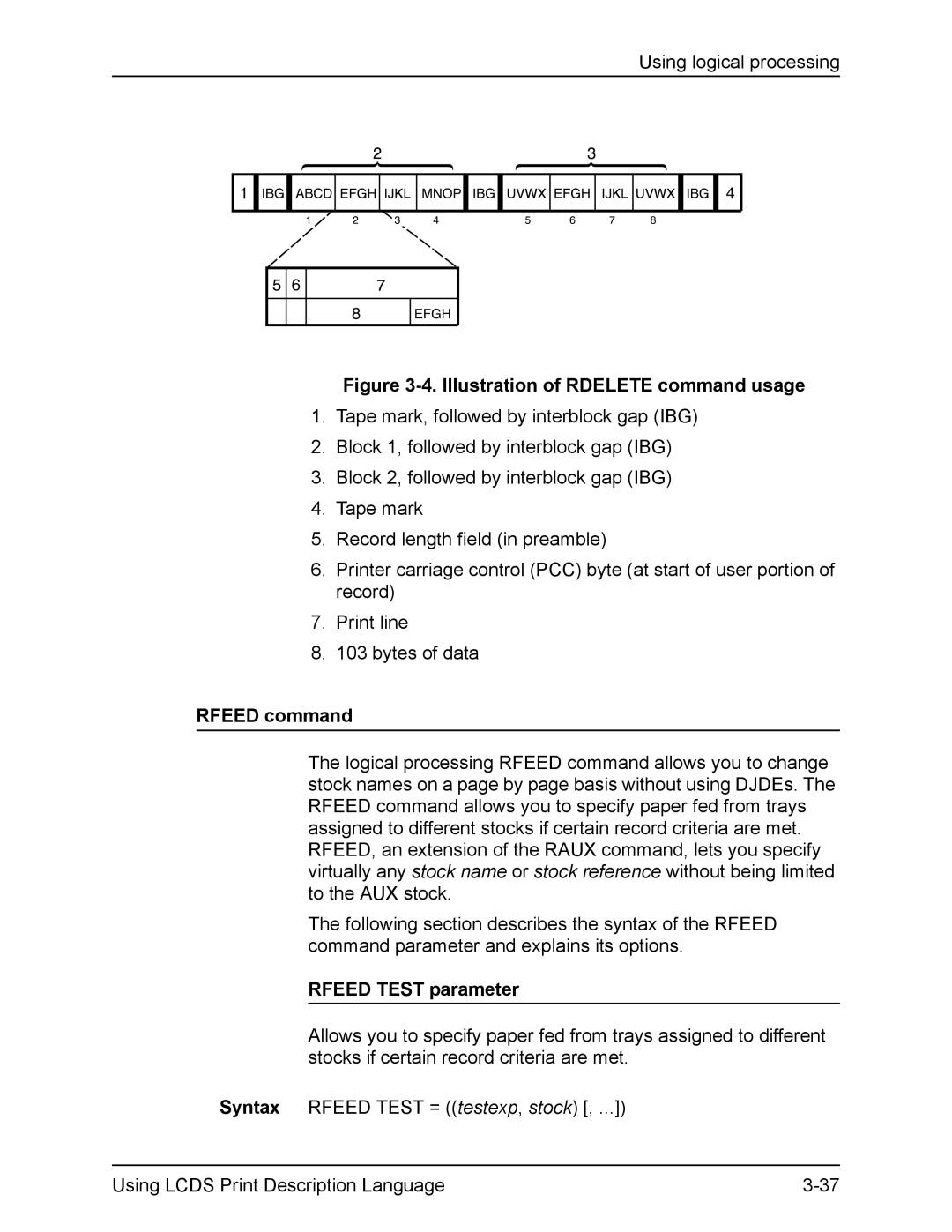 Xerox FreeFlow manual Rfeed command, Rfeed Test parameter 