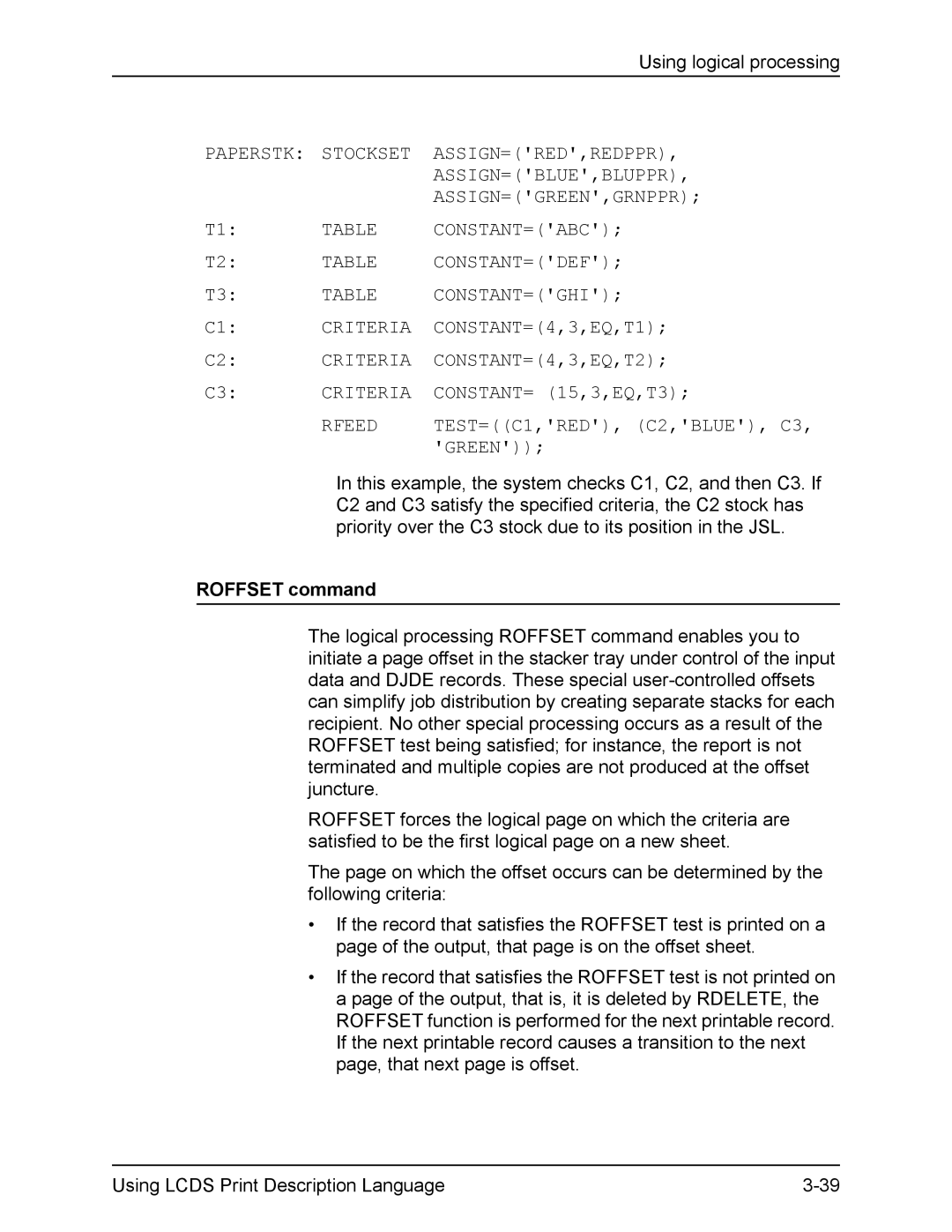 Xerox FreeFlow manual CONSTANT= 15,3,EQ,T3, Rfeed, Green, Roffset command 