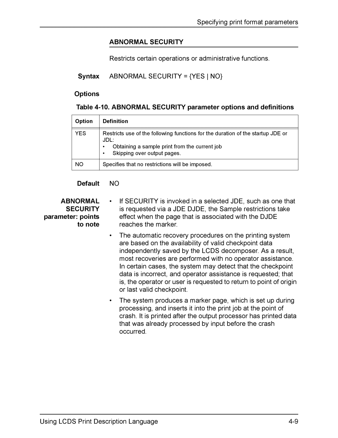 Xerox FreeFlow manual Abnormal Security, Jdl 