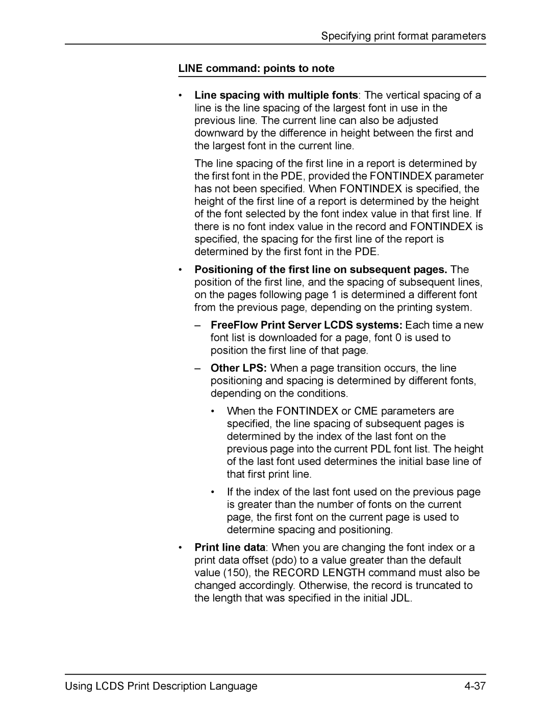 Xerox FreeFlow manual Line command points to note 