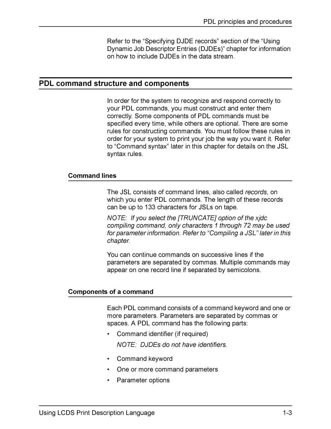 Xerox FreeFlow manual PDL command structure and components, Command lines, Components of a command 