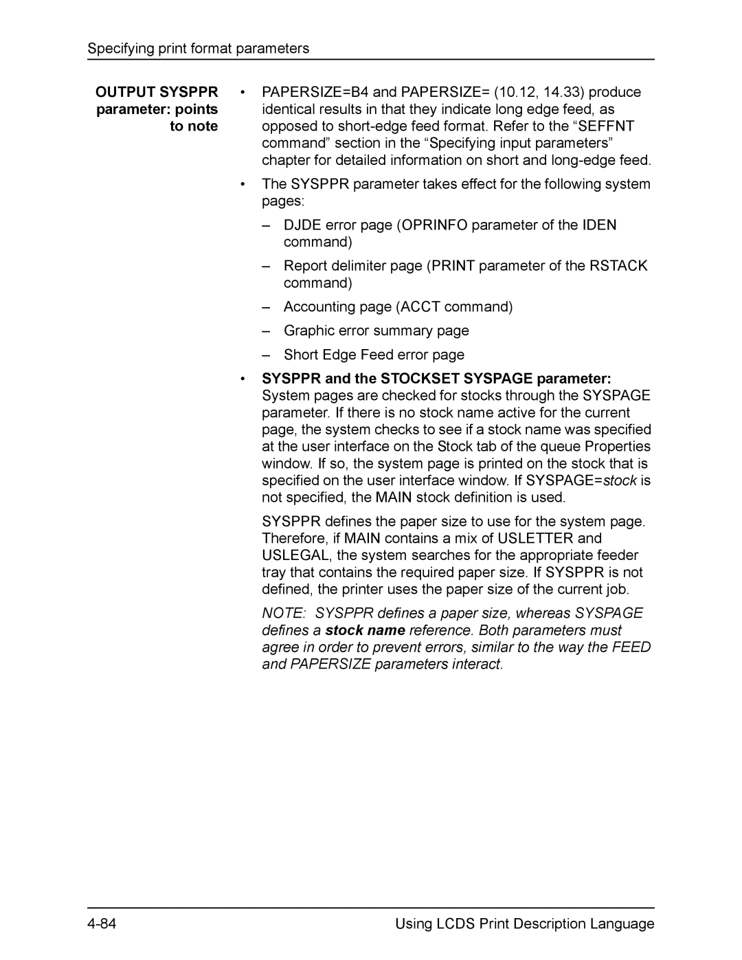 Xerox FreeFlow manual Sysppr and the Stockset Syspage parameter 