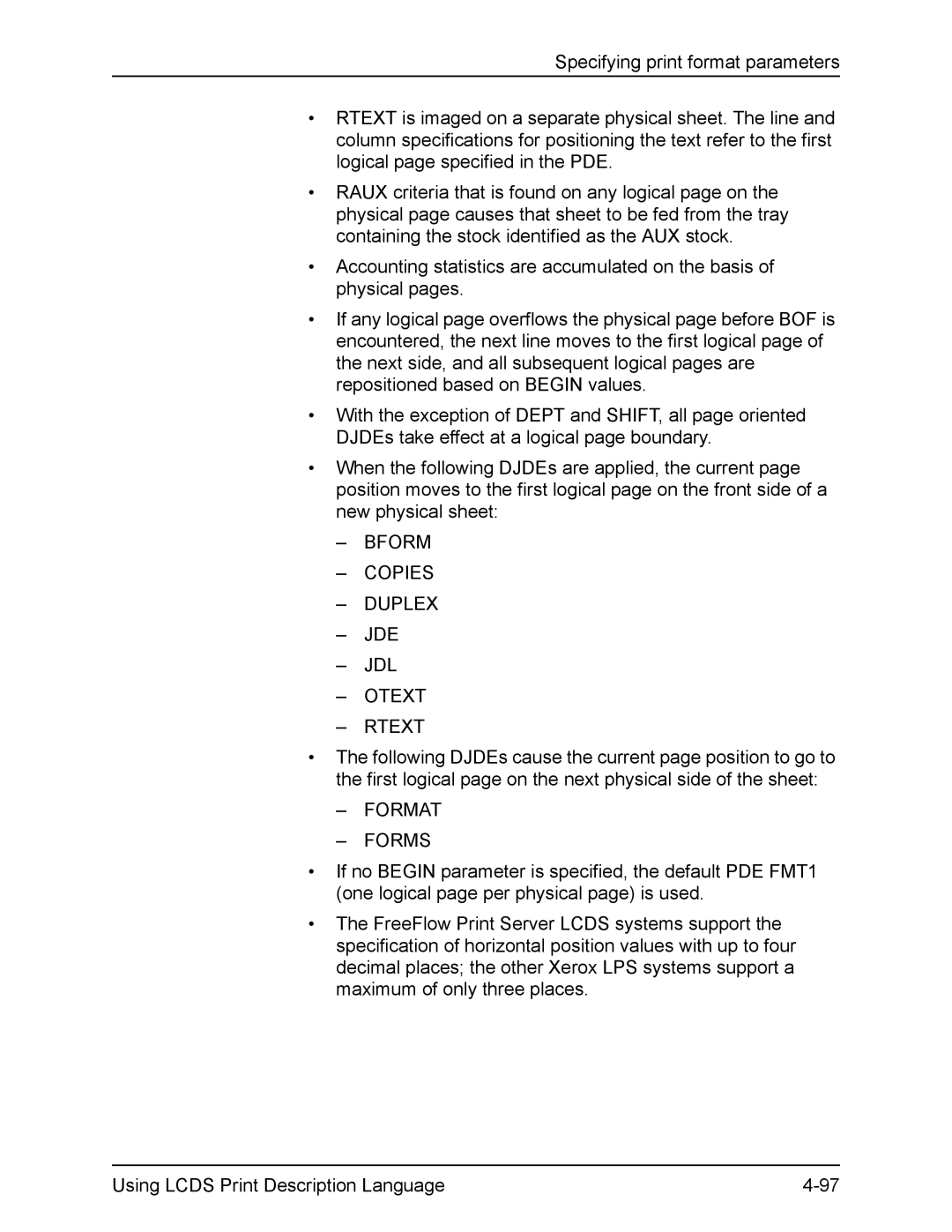 Xerox FreeFlow manual Bform Copies Duplex JDE JDL Otext Rtext 