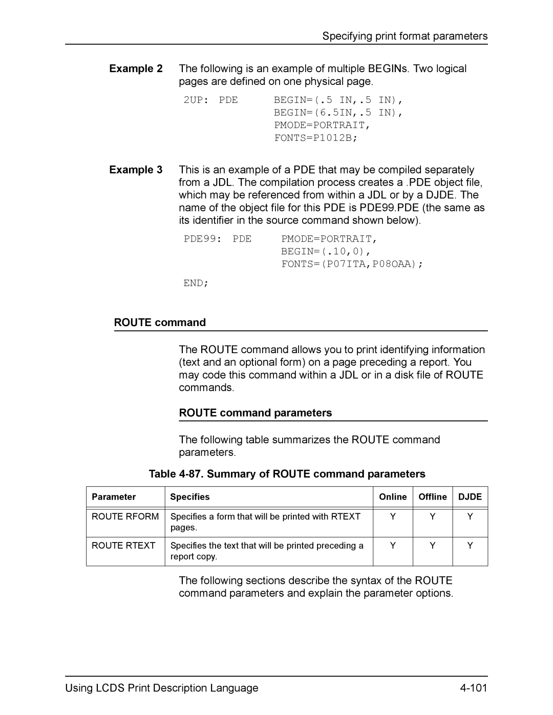 Xerox FreeFlow manual Summary of Route command parameters 