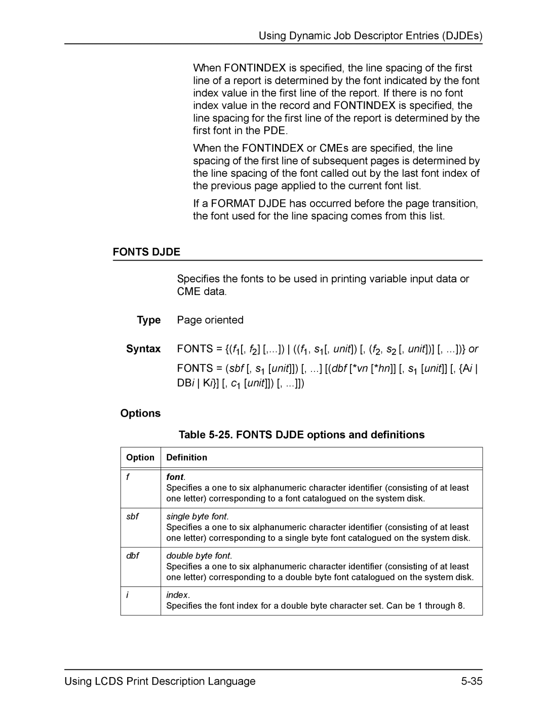 Xerox FreeFlow manual Fonts Djde options and definitions 