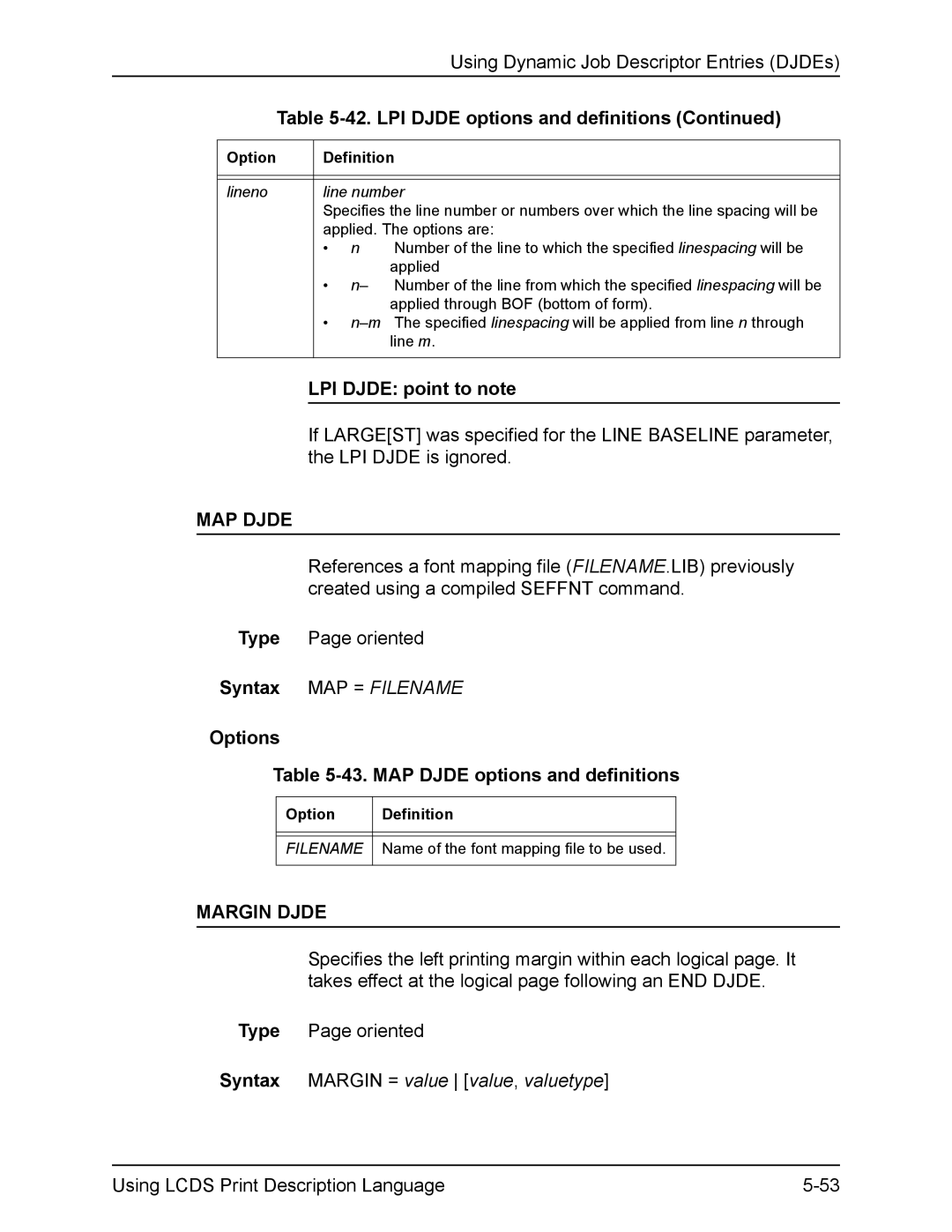 Xerox FreeFlow manual LPI Djde options and definitions, LPI Djde point to note, MAP Djde, Margin Djde 