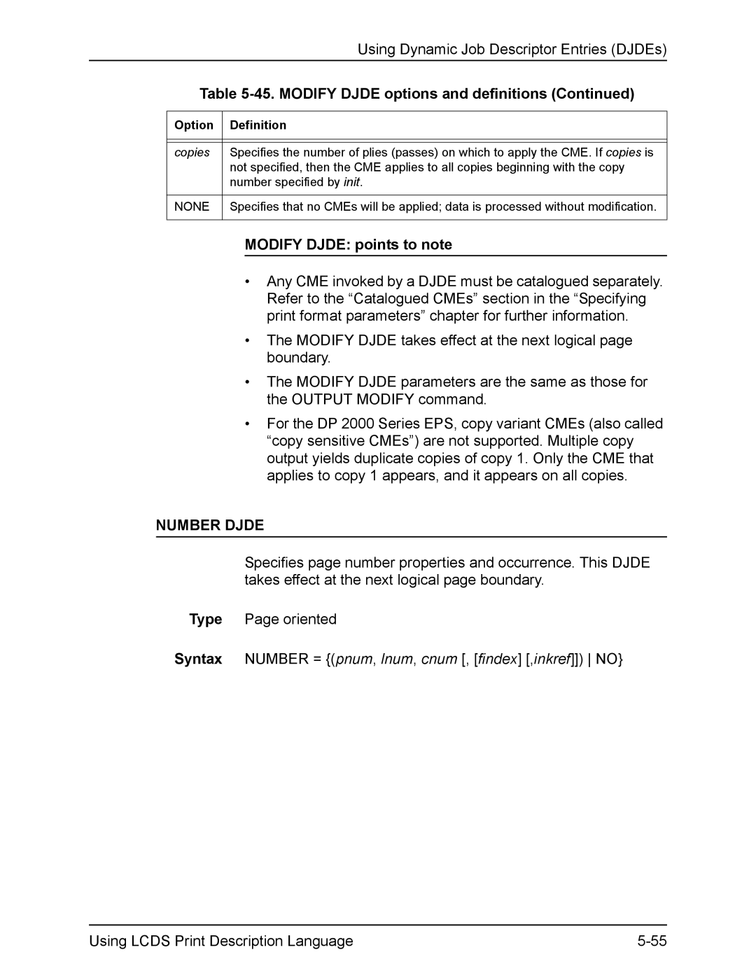 Xerox FreeFlow manual Modify Djde points to note, Number Djde 