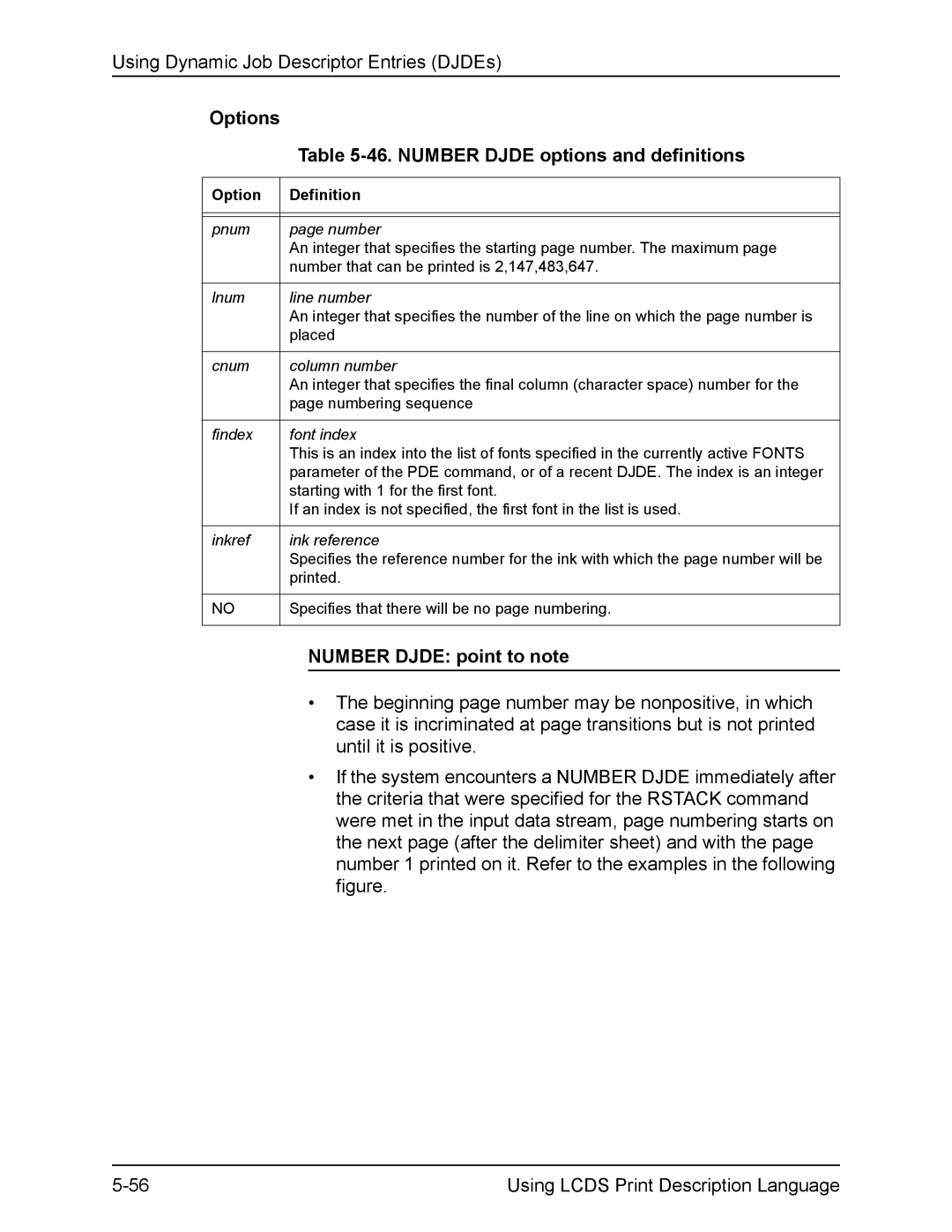 Xerox FreeFlow manual Number Djde options and definitions, Number Djde point to note 