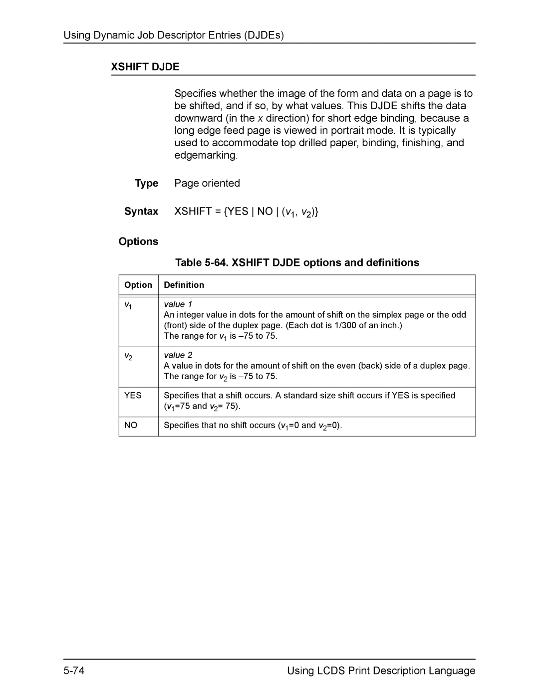 Xerox FreeFlow manual Xshift Djde options and definitions 