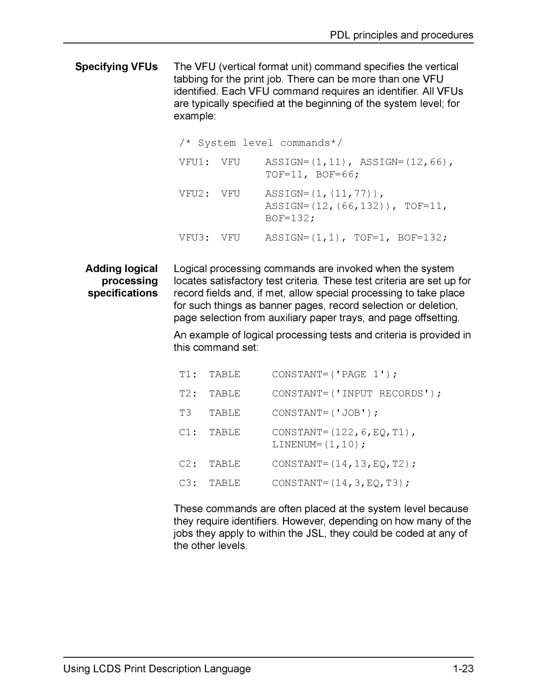 Xerox FreeFlow manual VFU2, VFU3, Constant=Page, Constant=Job 