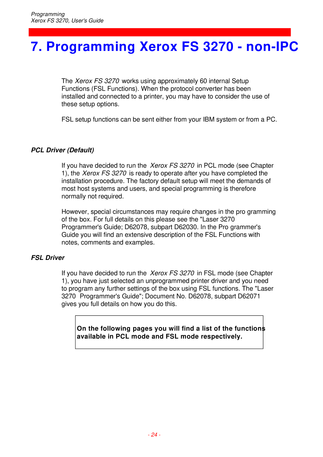 Xerox instruction manual Programming Xerox FS 3270 non-IPC, PCL Driver Default 