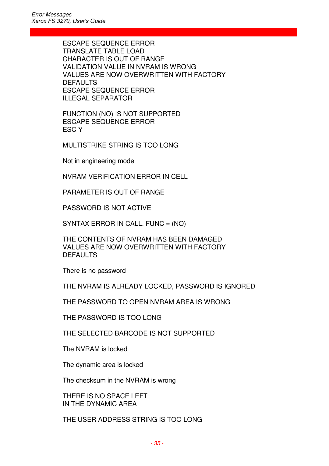 Xerox FS 3270 instruction manual Not in engineering mode 