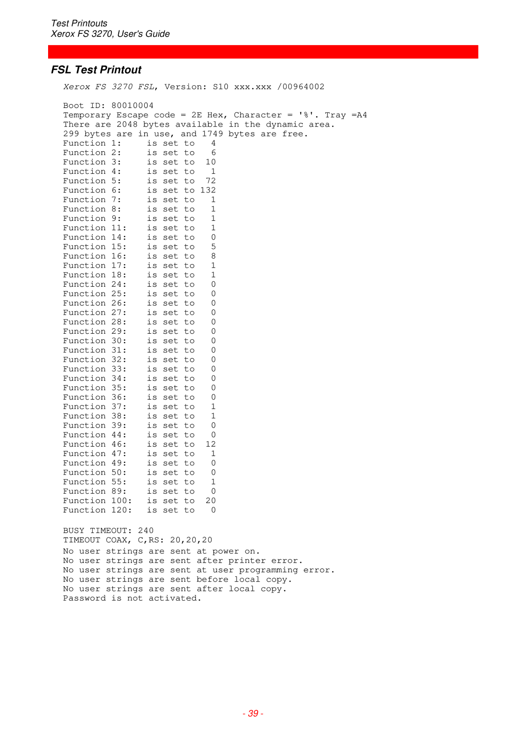 Xerox FS 3270 instruction manual FSL Test Printout 