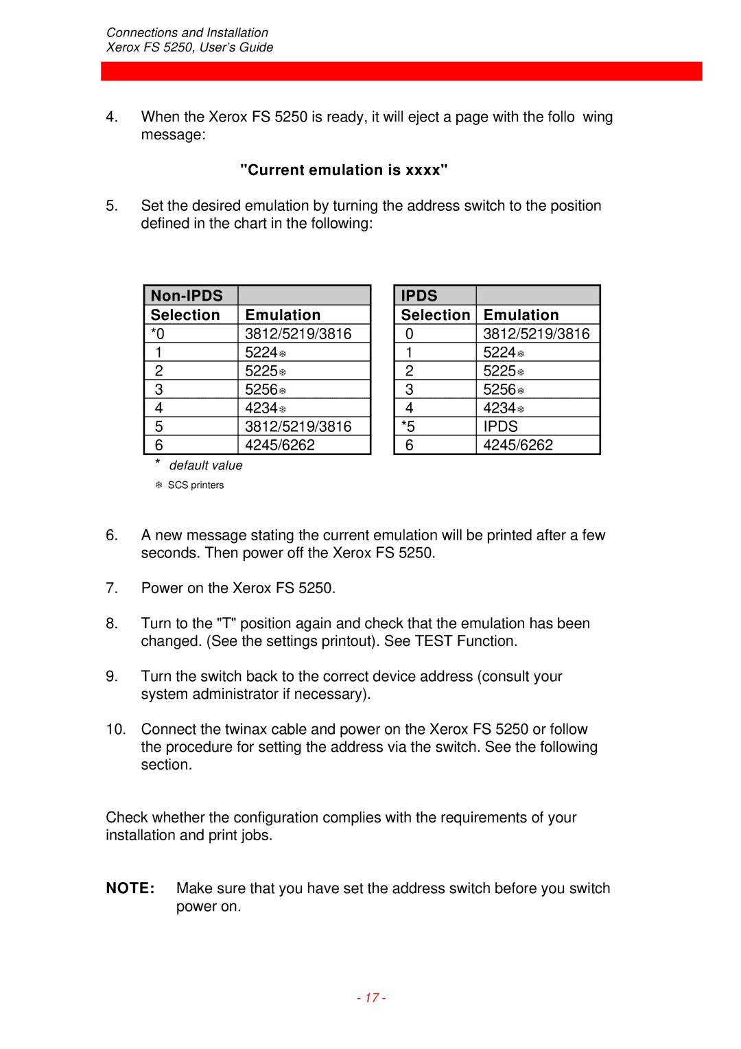 Xerox FS 5250 IPC instruction manual Current emulation is, Non-IPDS Selection Emulation 