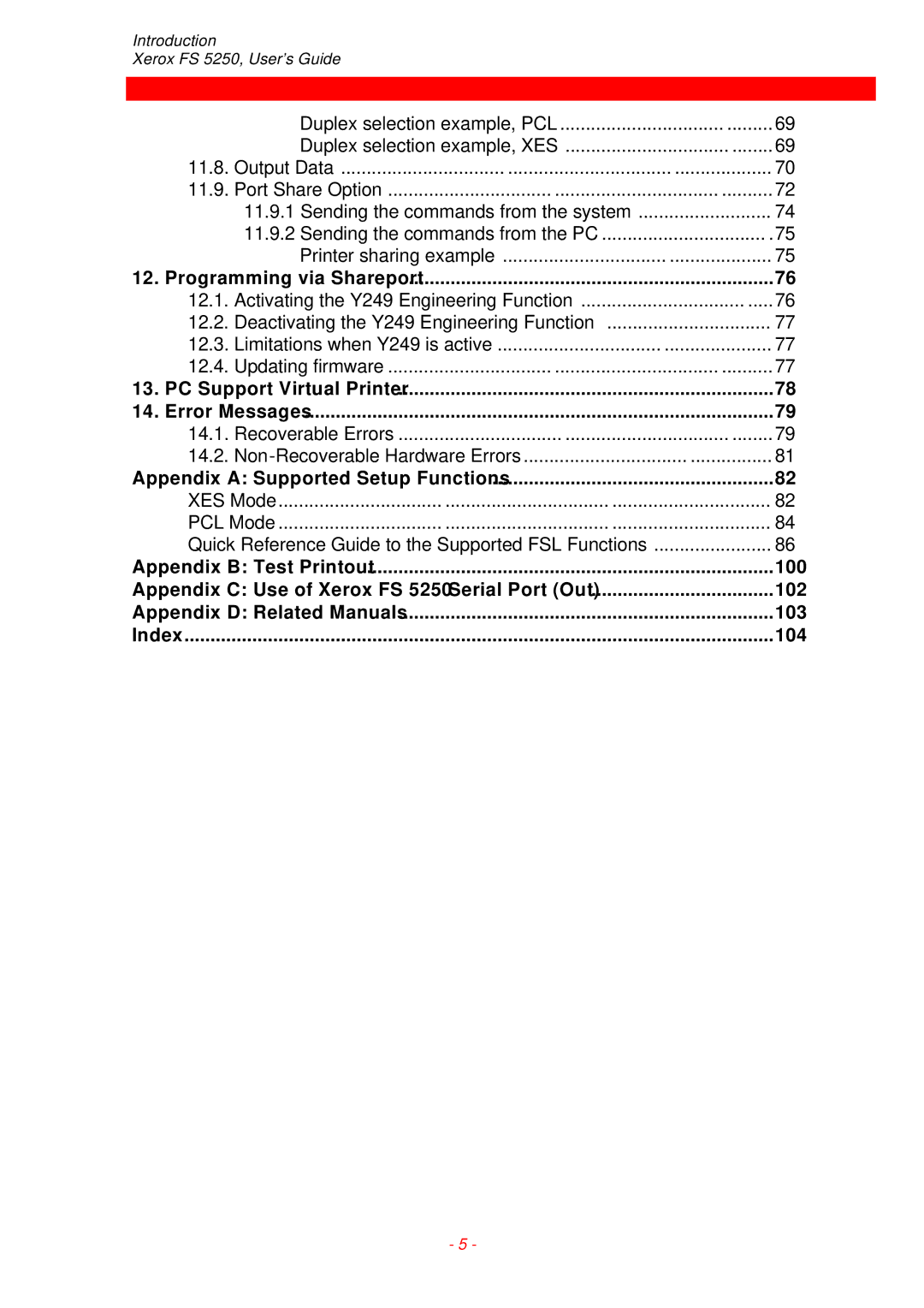 Xerox FS 5250 IPC instruction manual Programming via Shareport, PC Support Virtual Printer Error Messages 