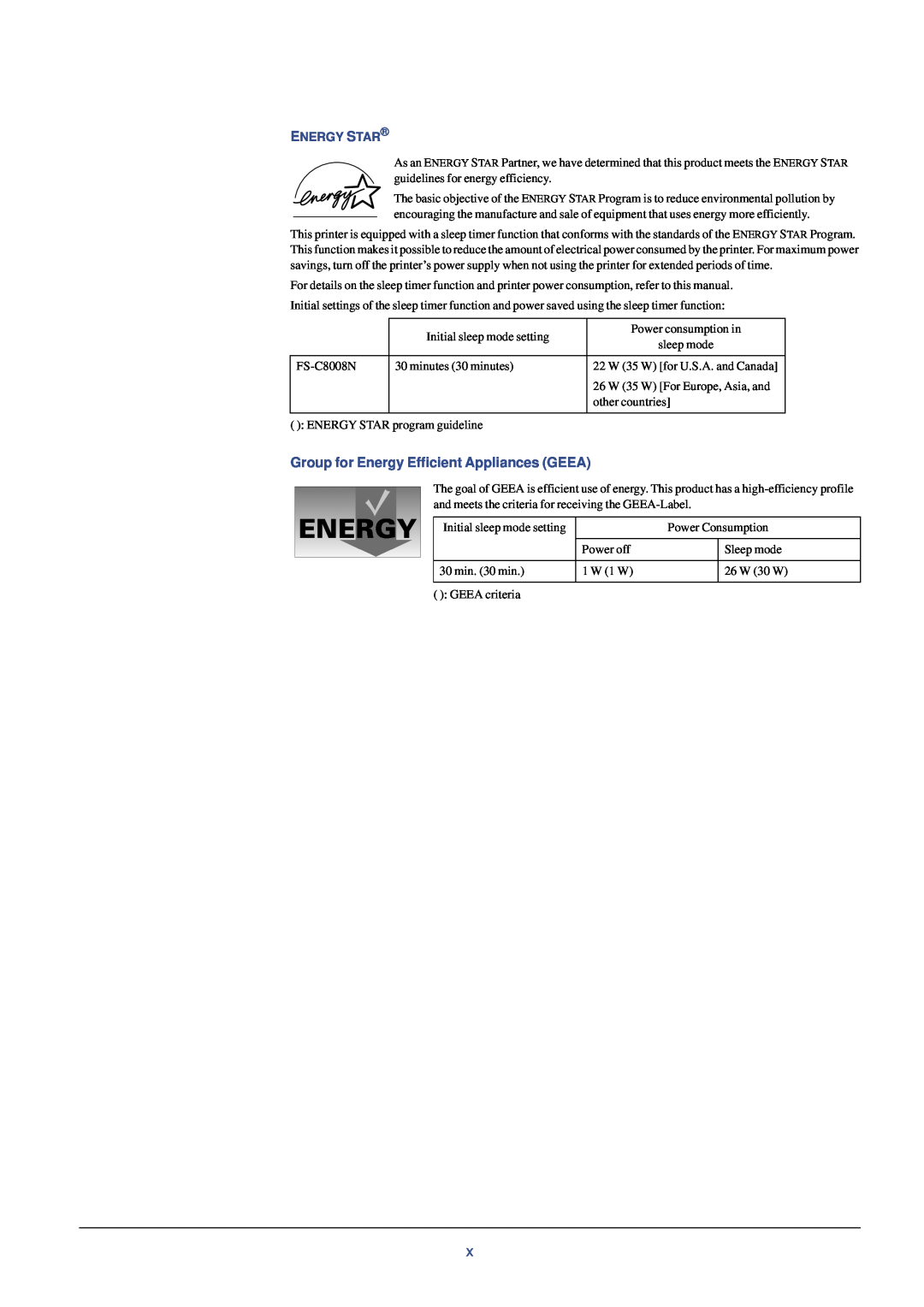 Xerox FS-C8008N, FS-C8008DN manual Group for Energy Efficient Appliances GEEA, Energy Star 