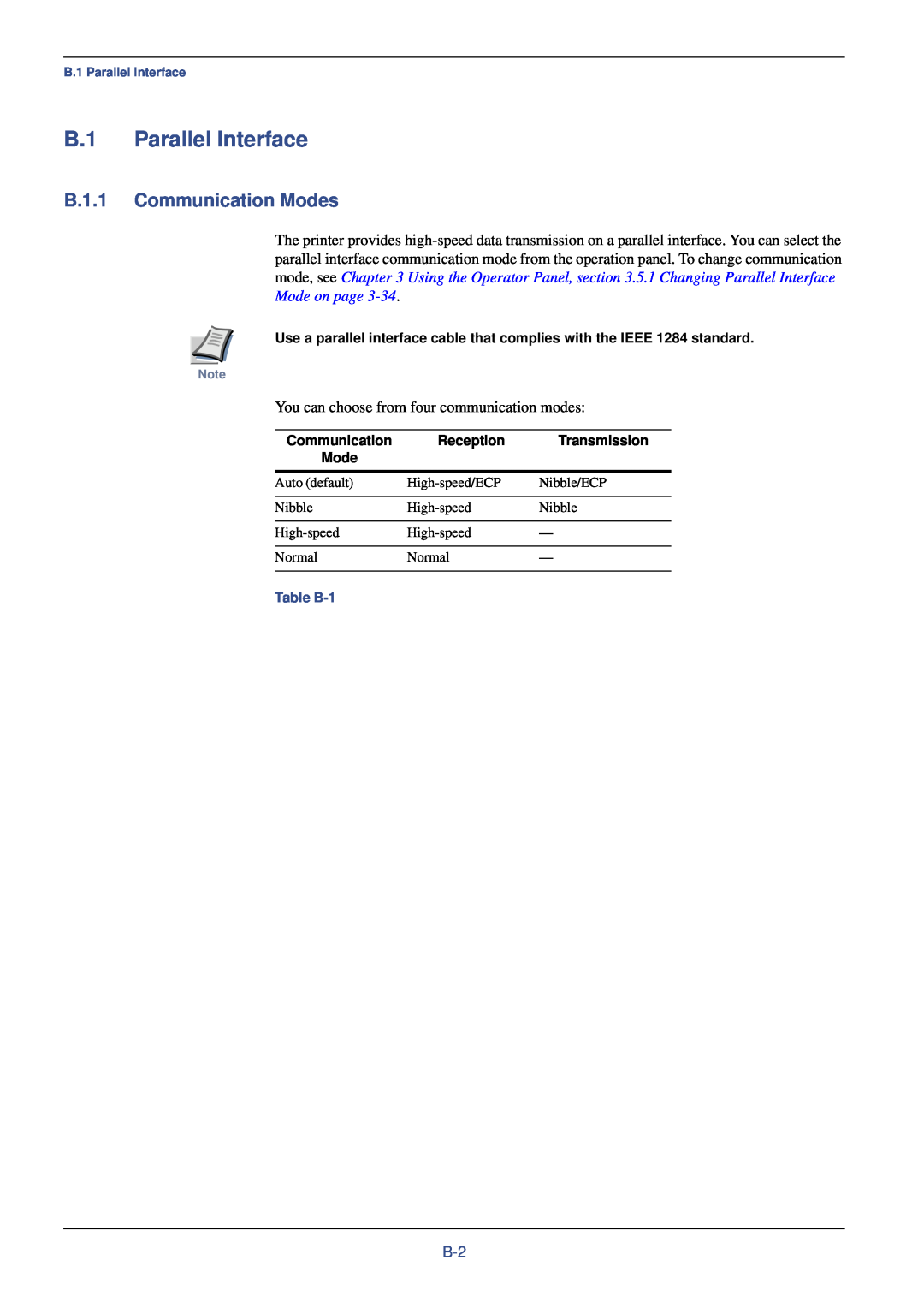 Xerox FS-C8008N, FS-C8008DN manual B.1 Parallel Interface, B.1.1 Communication Modes 