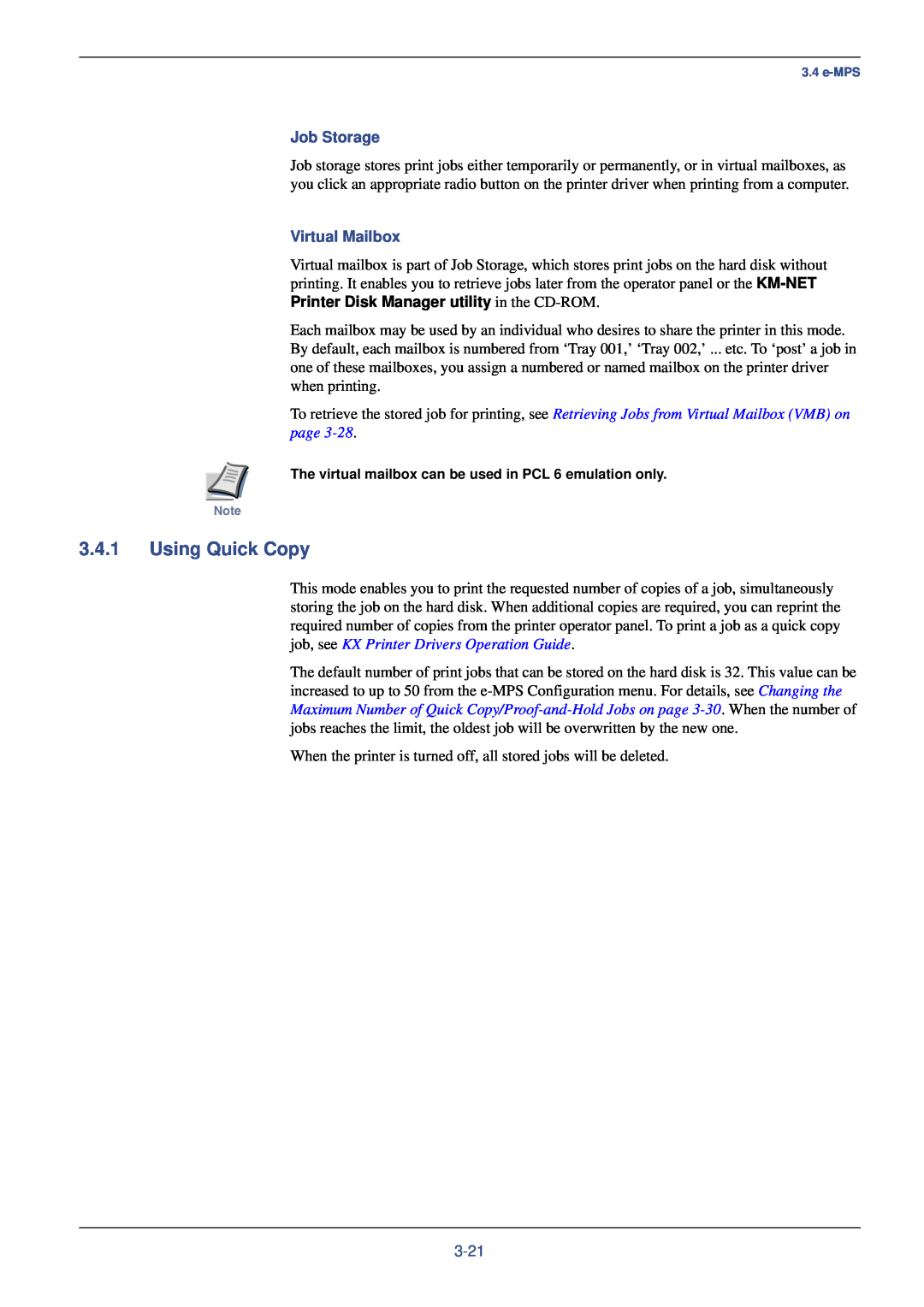 Xerox FS-C8008N, FS-C8008DN manual Using Quick Copy, Job Storage, Virtual Mailbox, 3-21 