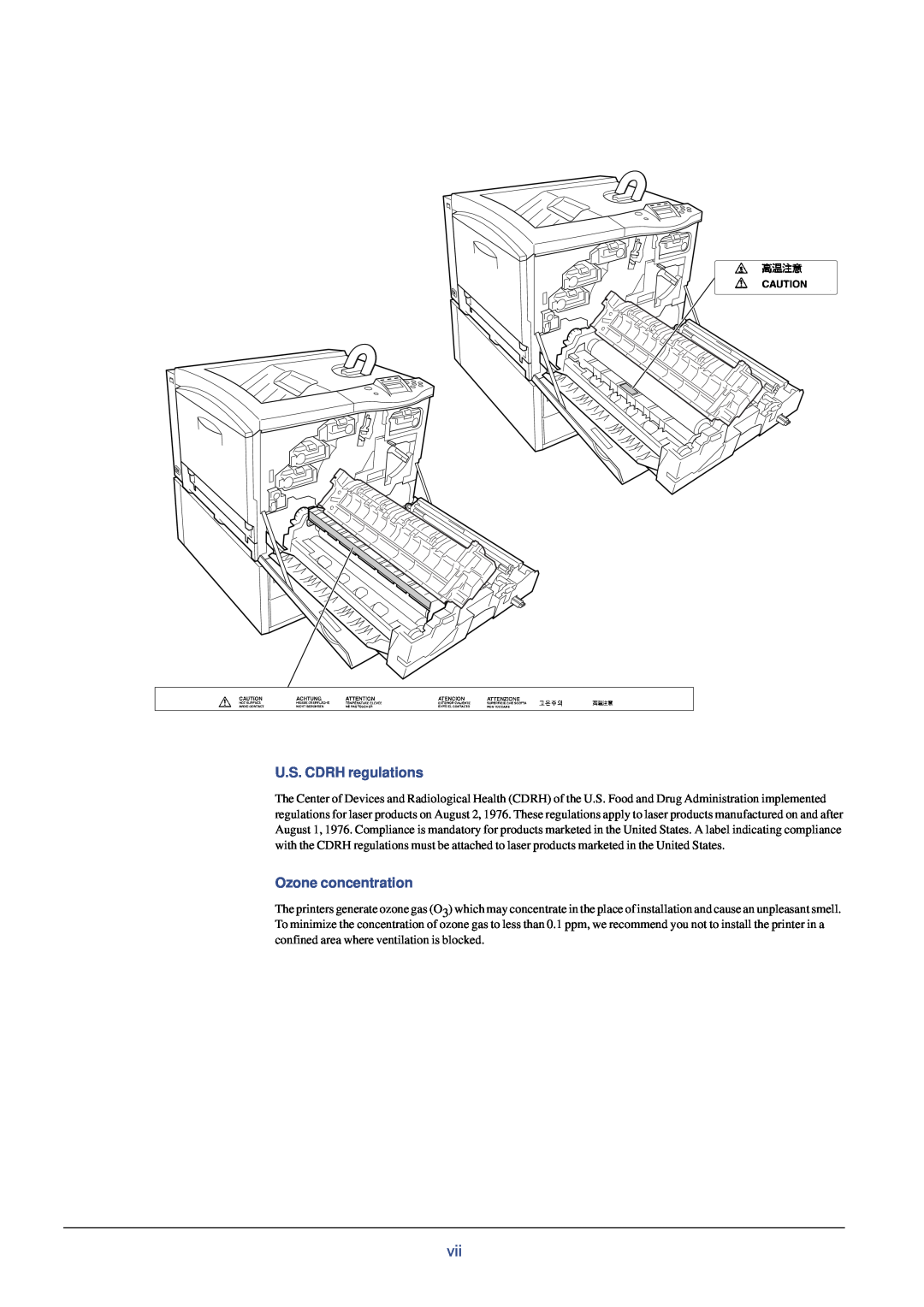 Xerox FS-C8008DN, FS-C8008N manual U.S. CDRH regulations, Ozone concentration 