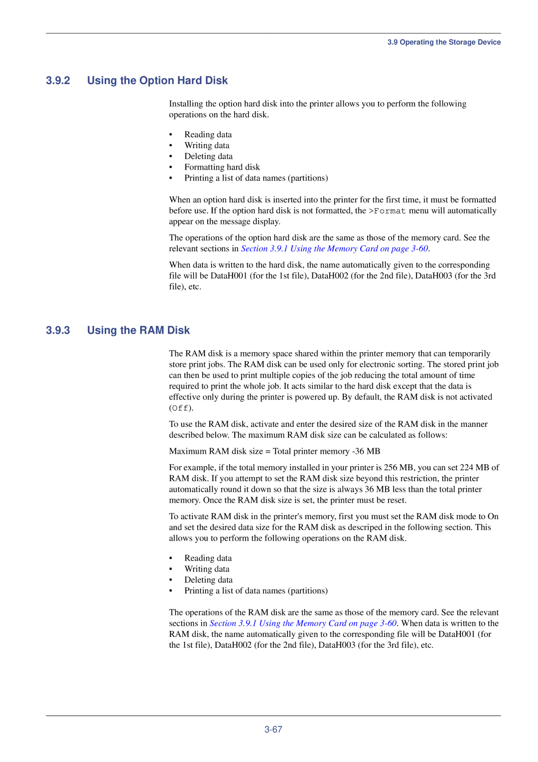 Xerox FS-C8008N, FS-C8008DN manual Using the Option Hard Disk, Using the RAM Disk 