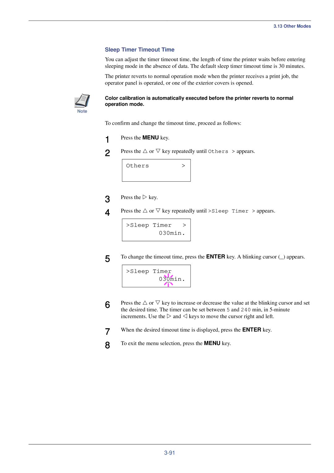 Xerox FS-C8008N, FS-C8008DN manual Sleep Timer 030min, Sleep Timer Timeout Time 