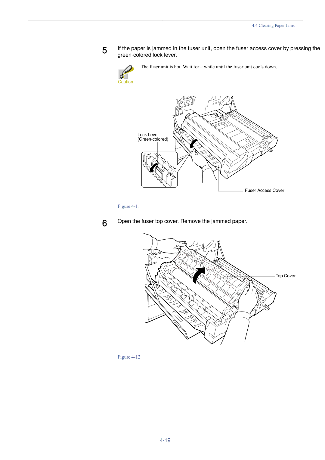 Xerox FS-C8008N, FS-C8008DN manual Green-colored lock lever, Open the fuser top cover. Remove the jammed paper 