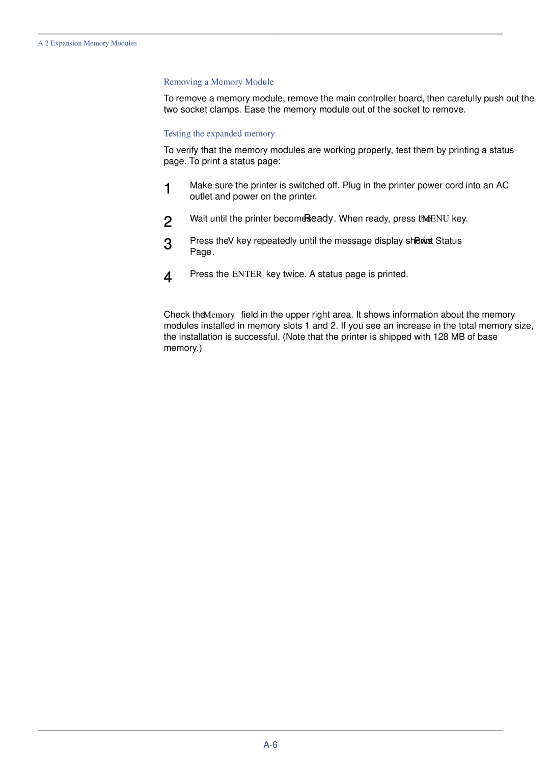 Xerox FS-C8008DN, FS-C8008N manual Removing a Memory Module, Testing the expanded memory 