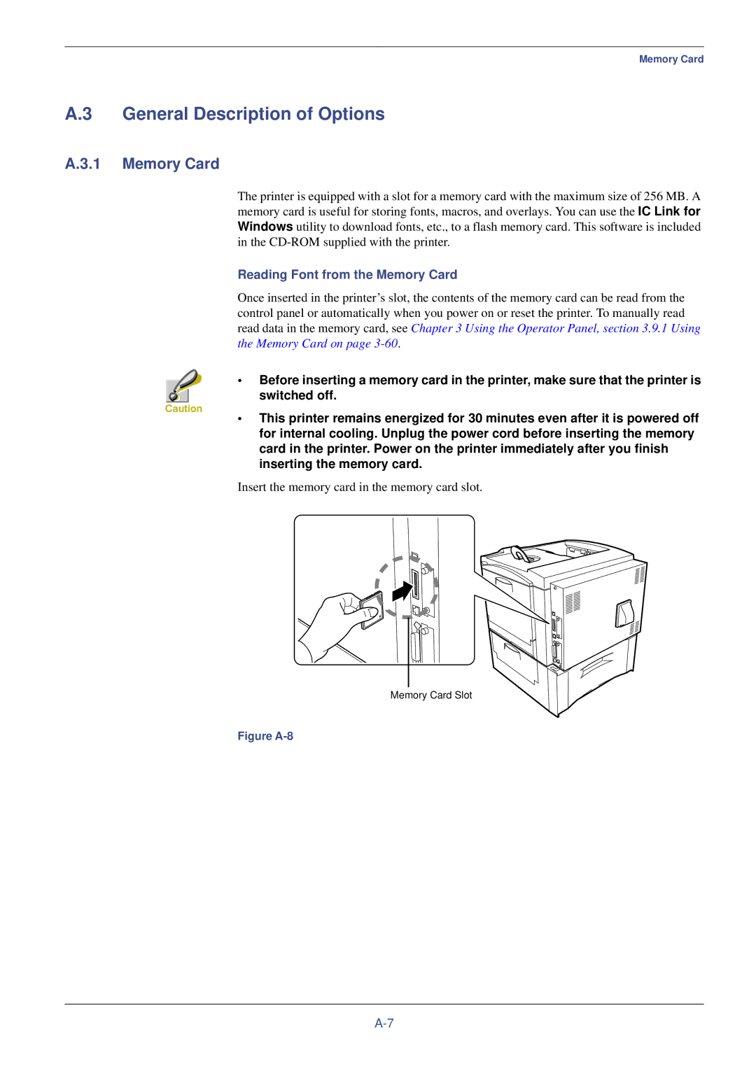 Xerox FS-C8008N, FS-C8008DN manual General Description of Options, Reading Font from the Memory Card 