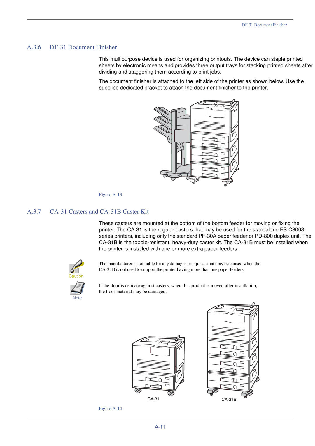 Xerox FS-C8008N, FS-C8008DN manual 6 DF-31 Document Finisher, 7 CA-31 Casters and CA-31B Caster Kit 