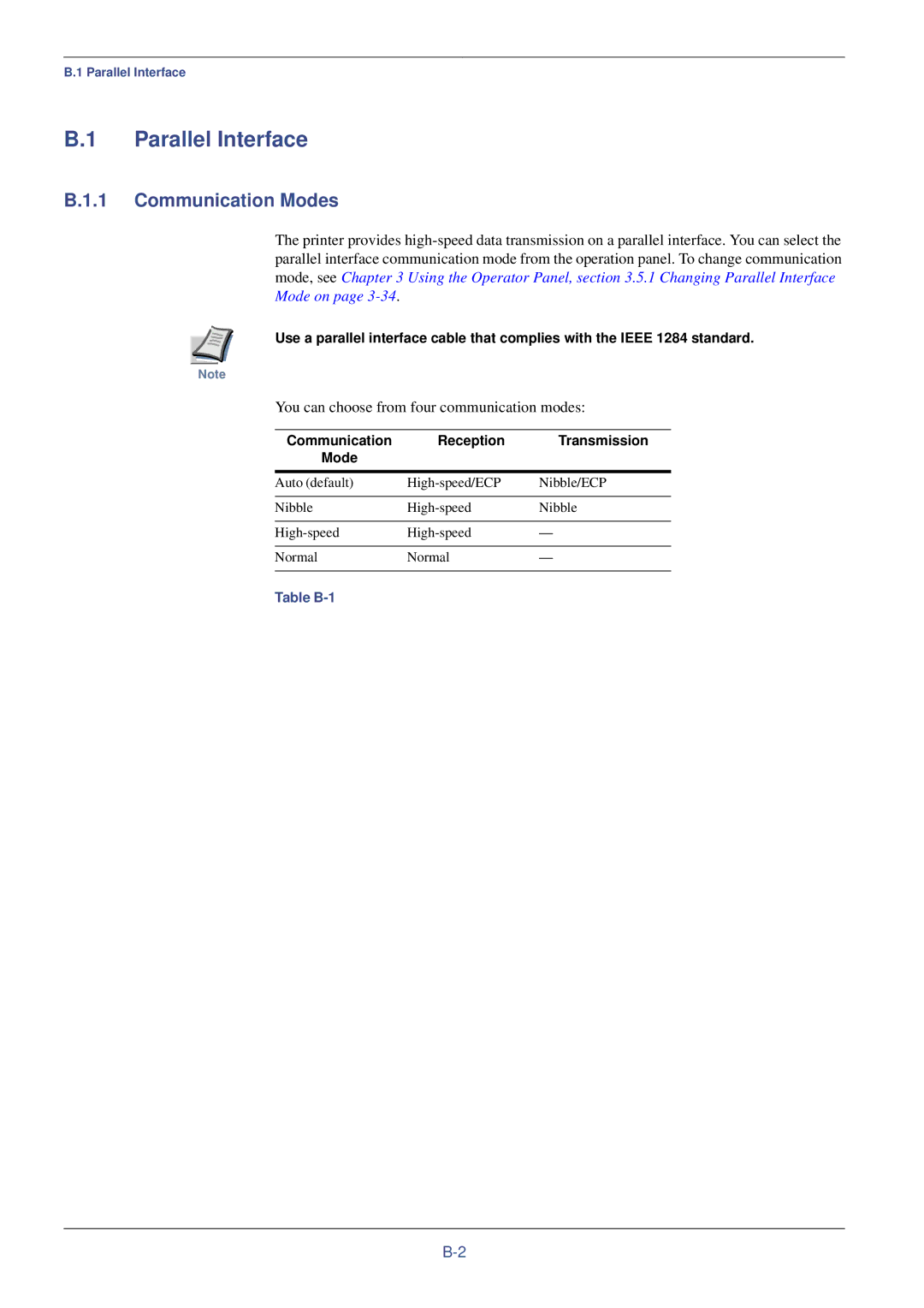 Xerox FS-C8008N, FS-C8008DN manual Parallel Interface, Communication Modes, You can choose from four communication modes 