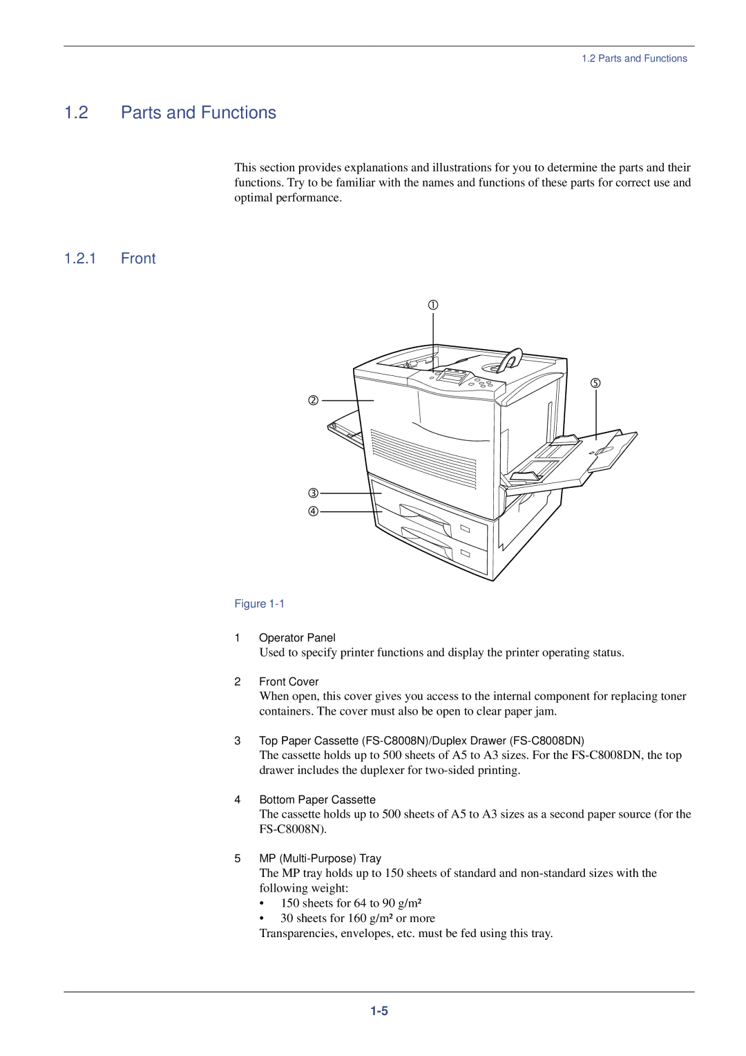 Xerox FS-C8008N, FS-C8008DN manual Parts and Functions, Front 