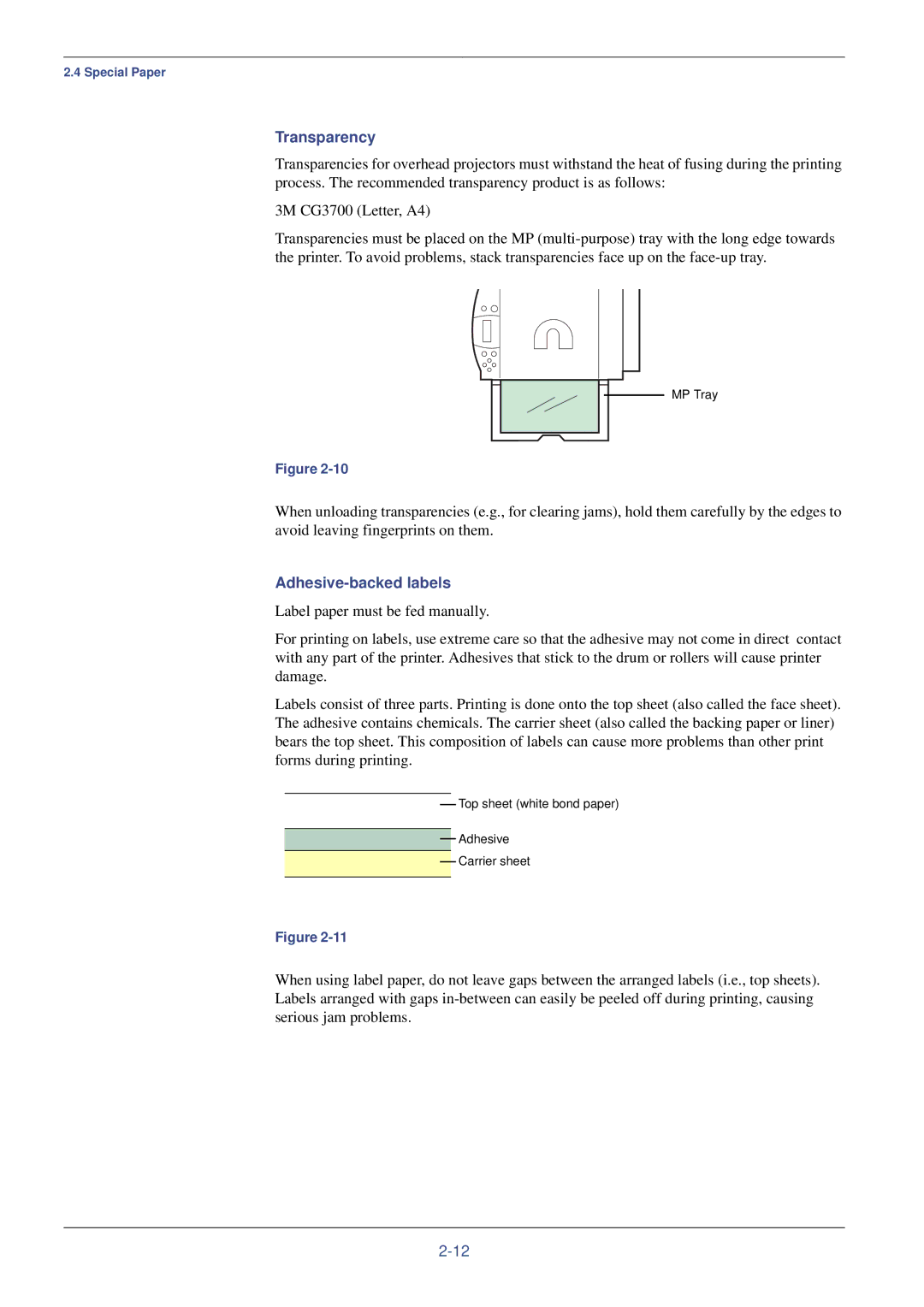 Xerox FS-C8008DN, FS-C8008N manual Transparency, Adhesive-backed labels 