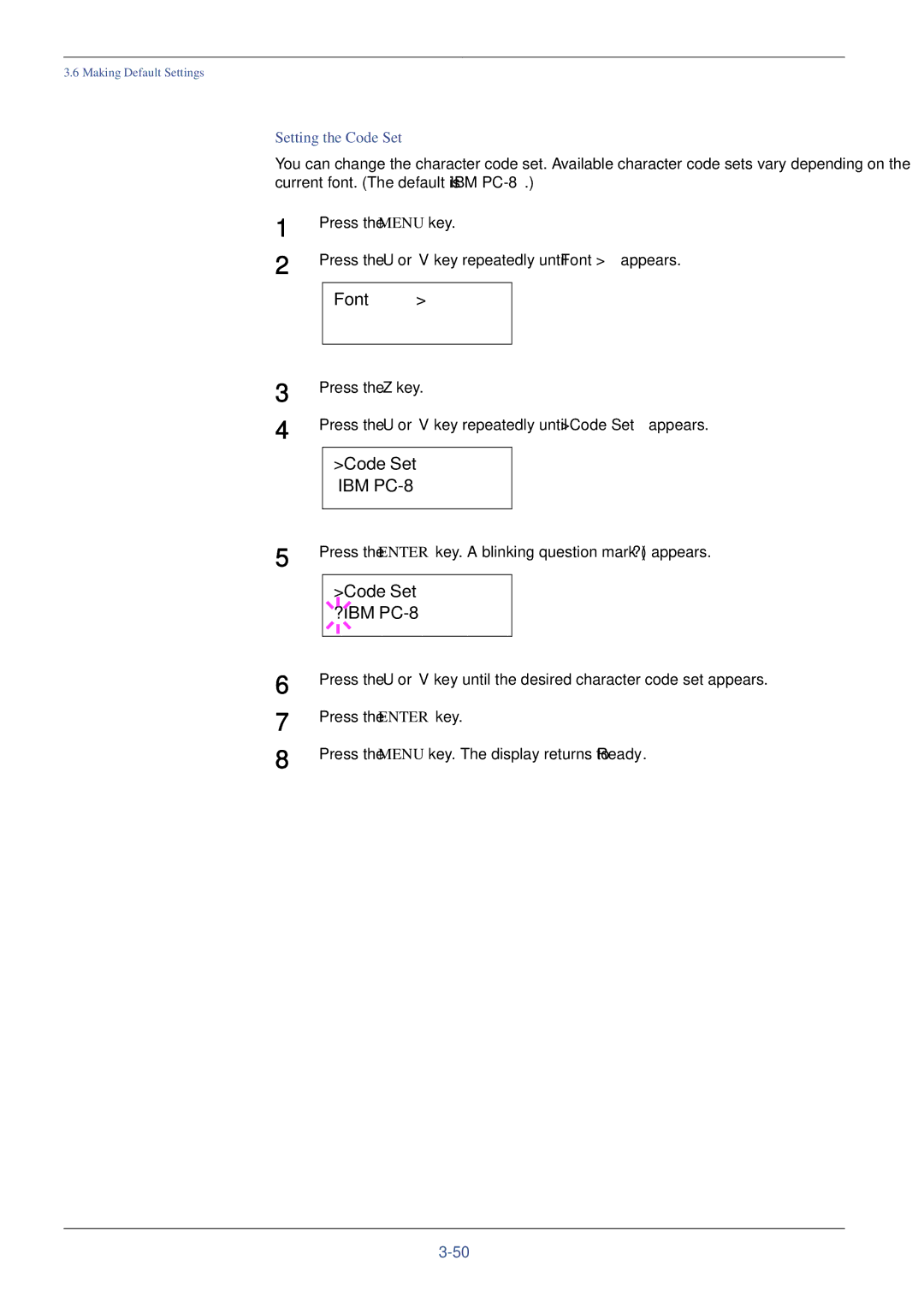 Xerox FS-C8008DN, FS-C8008N manual Code Set IBM PC-8, Code Set ?IBM PC-8, Setting the Code Set 