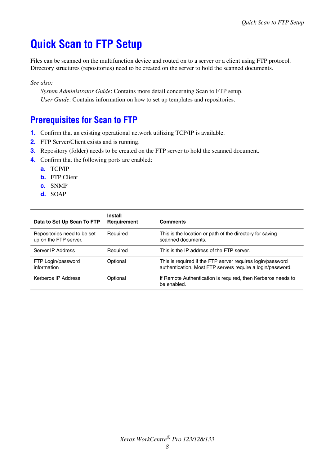 Xerox G0561 manual Quick Scan to FTP Setup, Prerequisites for Scan to FTP 