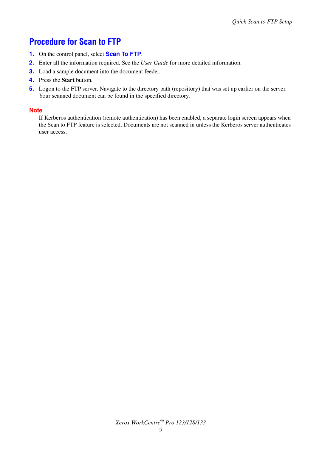 Xerox G0561 manual Procedure for Scan to FTP 